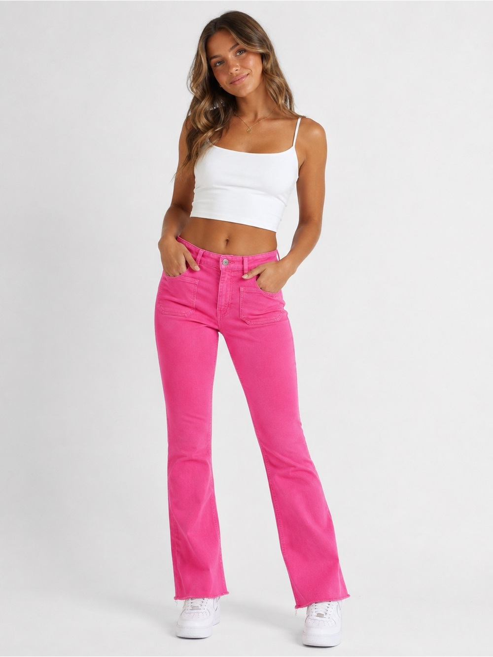 Zara Women’s Straight Leg Jeans in Bright Pink